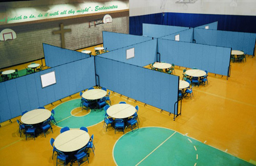 Temporary wall systems for education - gymnasium