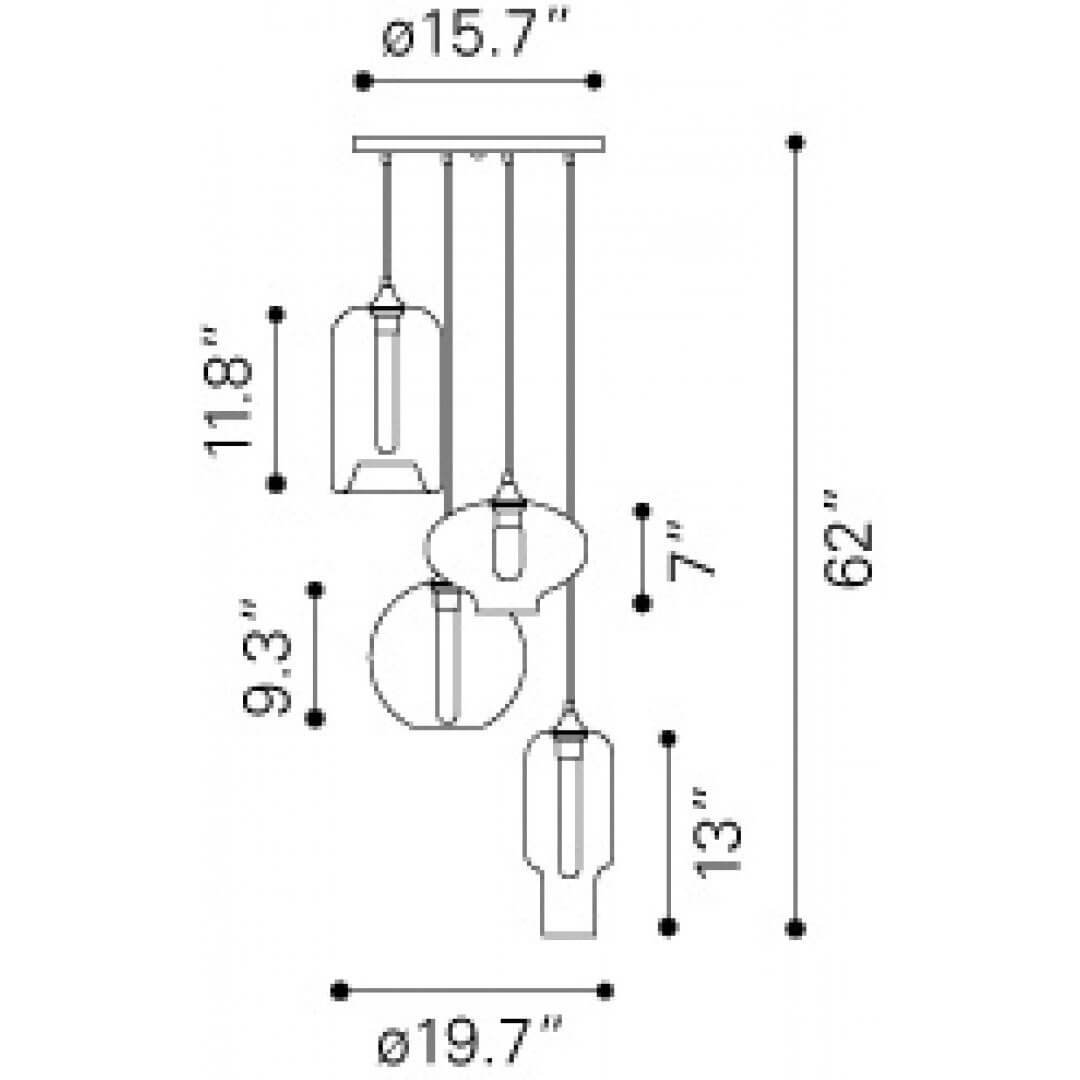 Clear glass lamps dimensions view