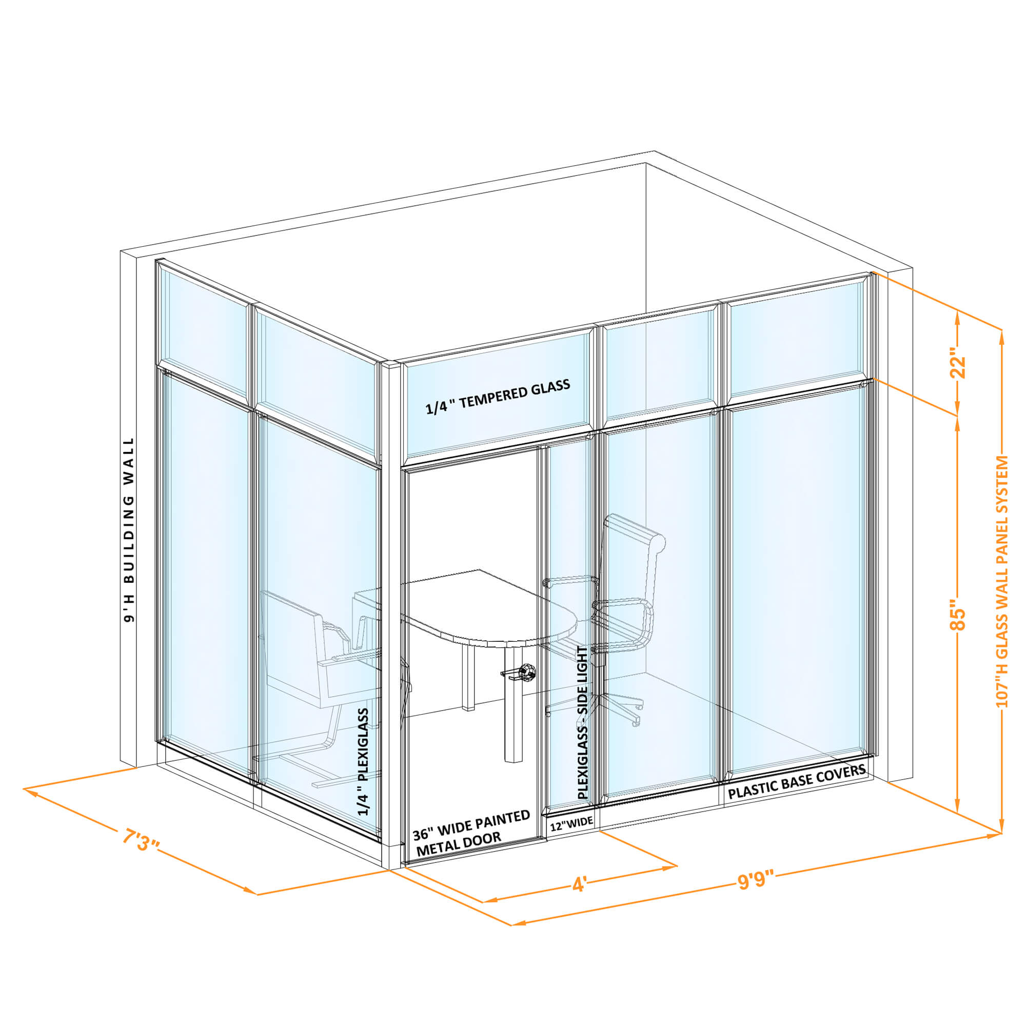 Conference room glass wall GWCR L 96x70x1070