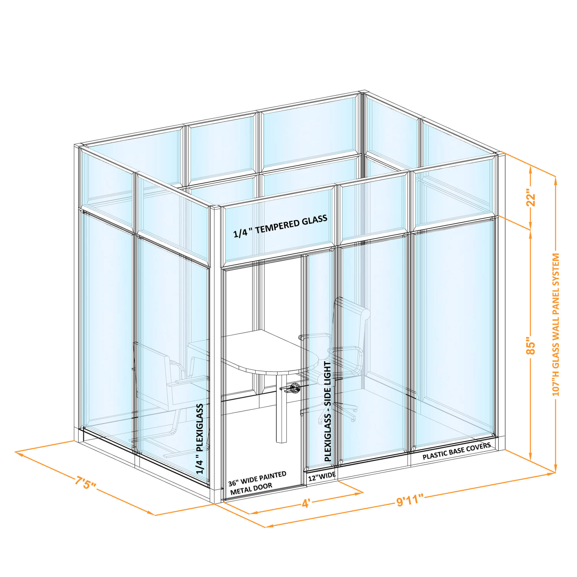 Conference room glass wall GWCR O 96x70x1070