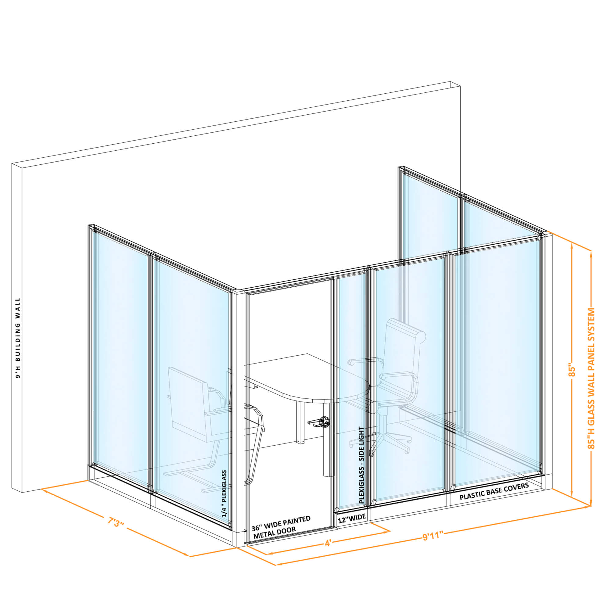 Conference room glass wall GWCR U 96x70x850