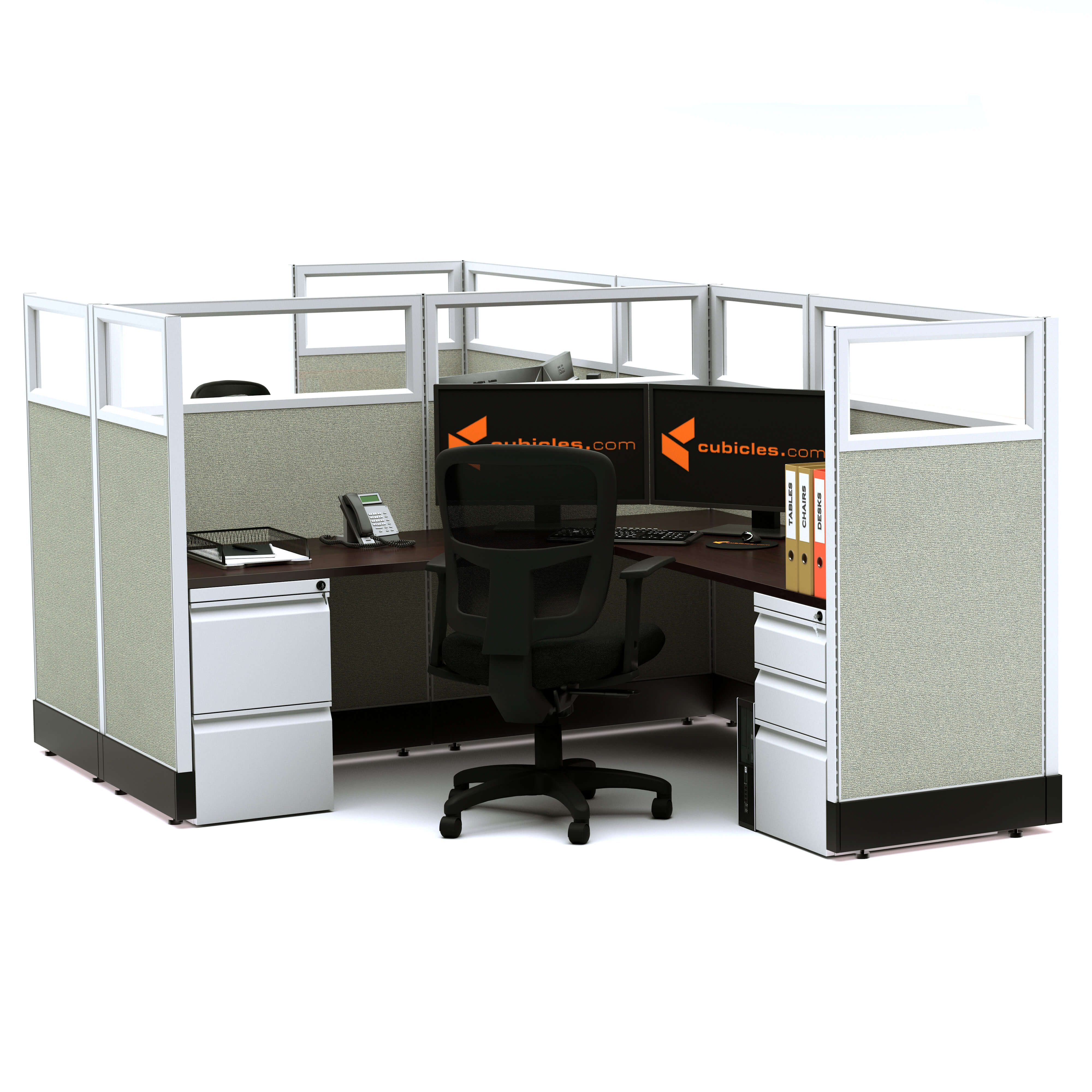 Glass office cubicles 53h 2pack cluster unpowered