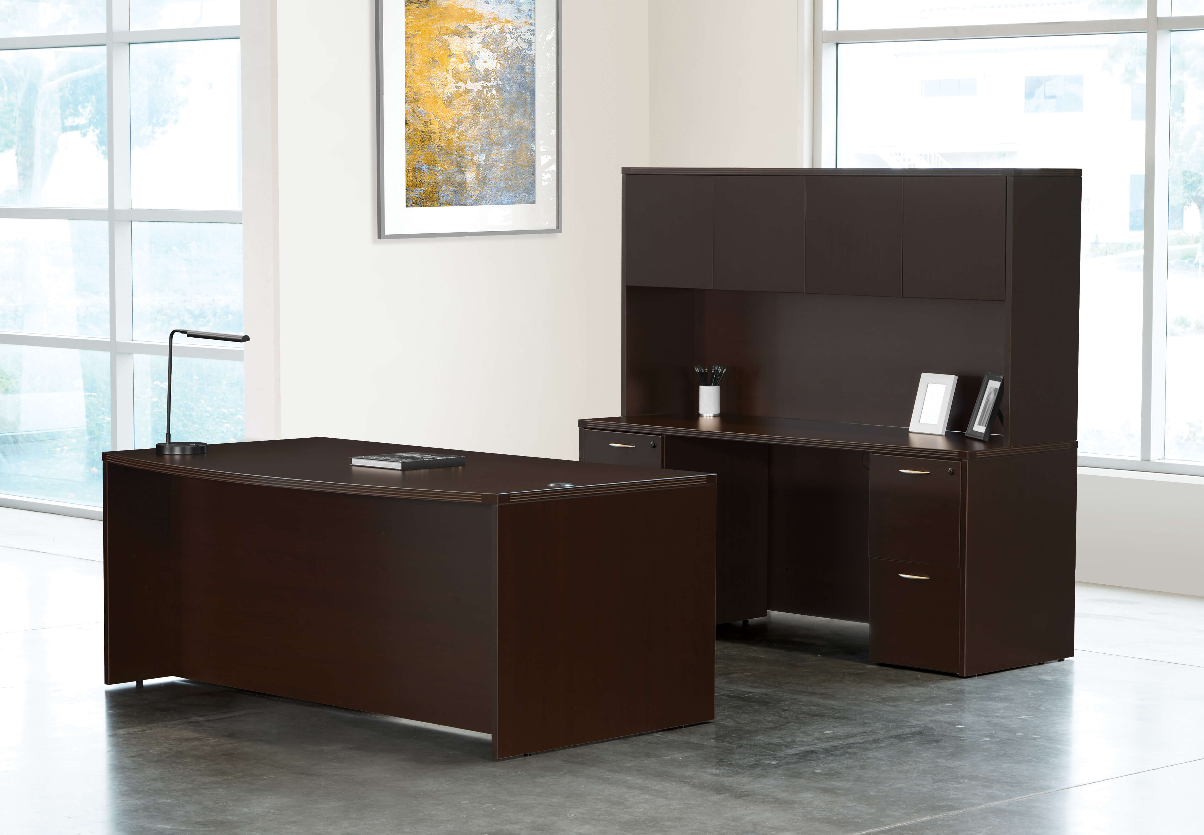 Straight Desk With Hutch - Modern Desk Office Furniture Novato