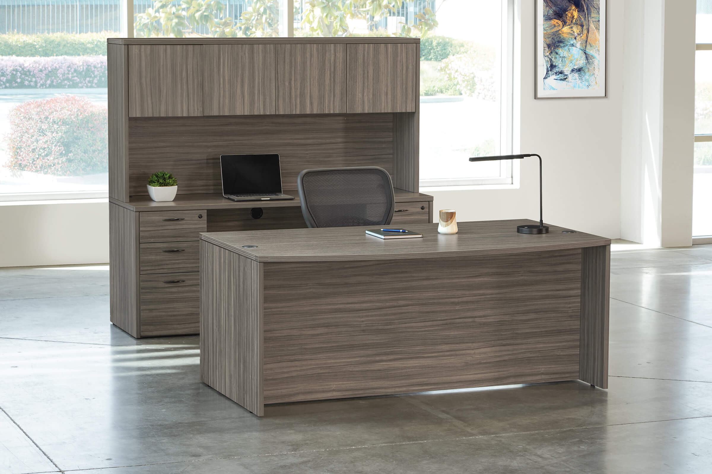 Straight Desk With Hutch - Modern Desk Office Furniture Novato