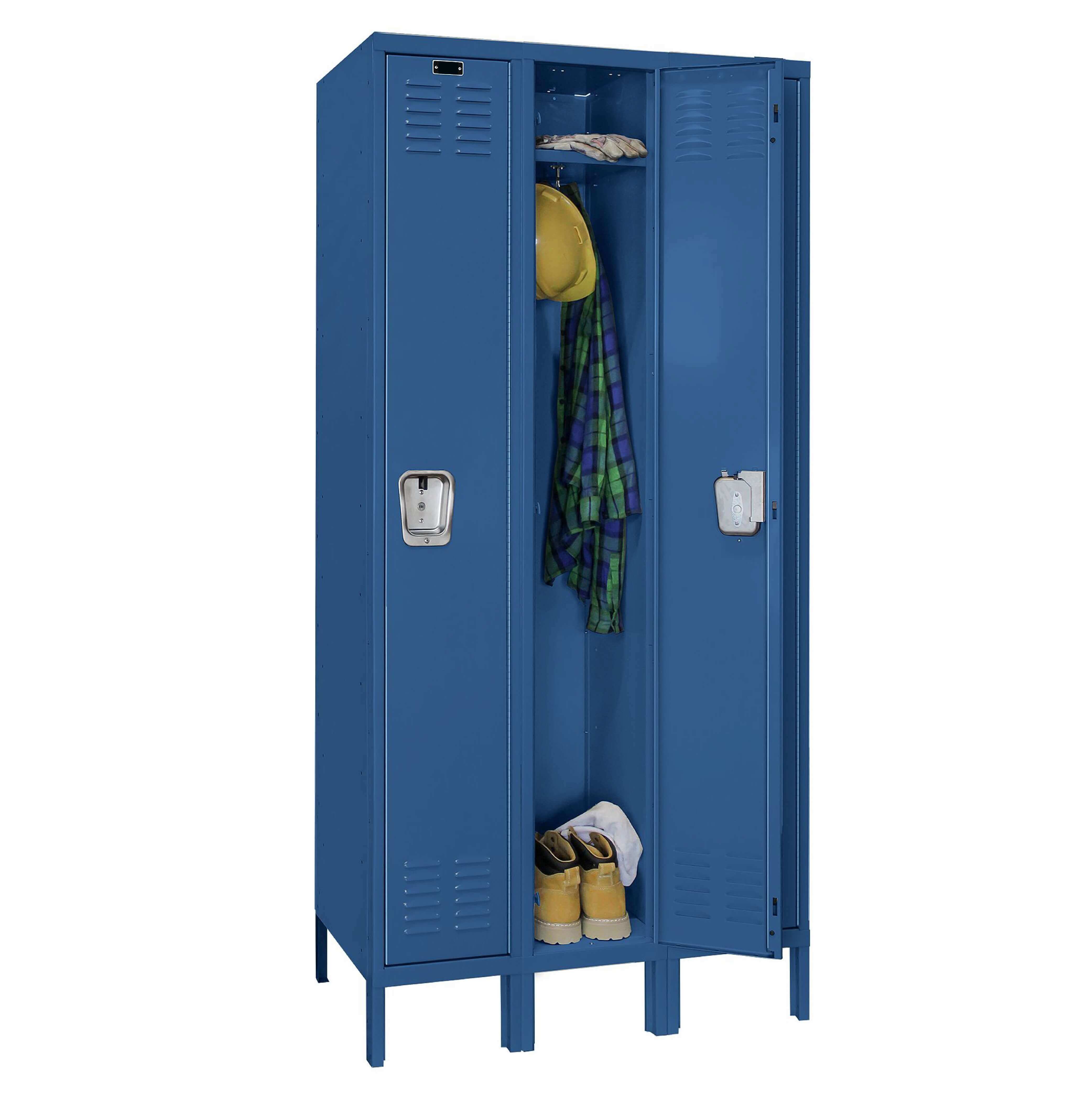 Employee lockers metal lockers patriot series wardrobe lockers 3w 1t marine blue open angle view