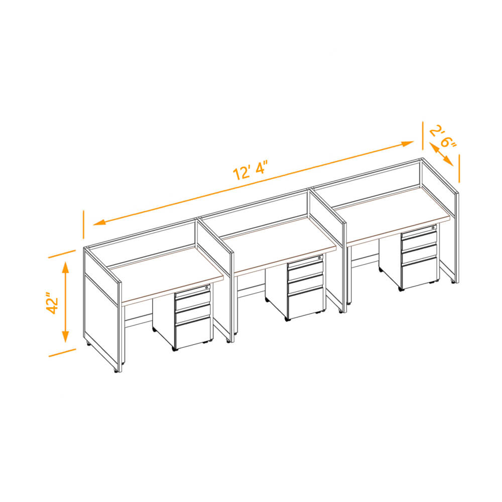 Cubicle workspaces 42h fixed powered 3pack 24