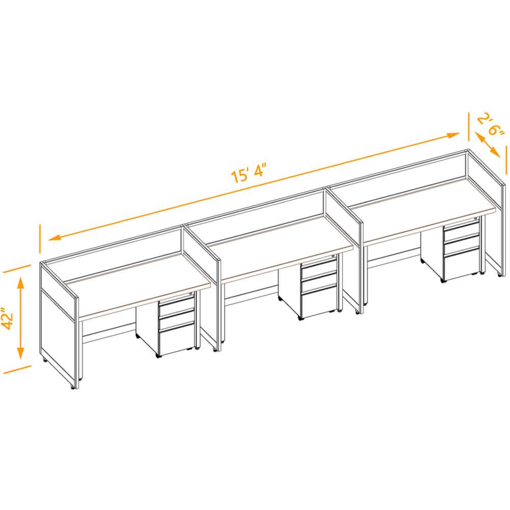 Cubicle workspaces 42h fixed powered 3pack 25