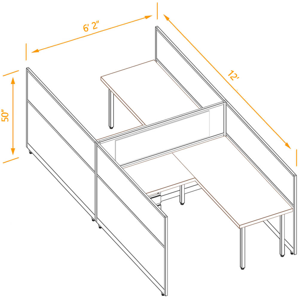 L shaped desk cubicle 2pack 50h