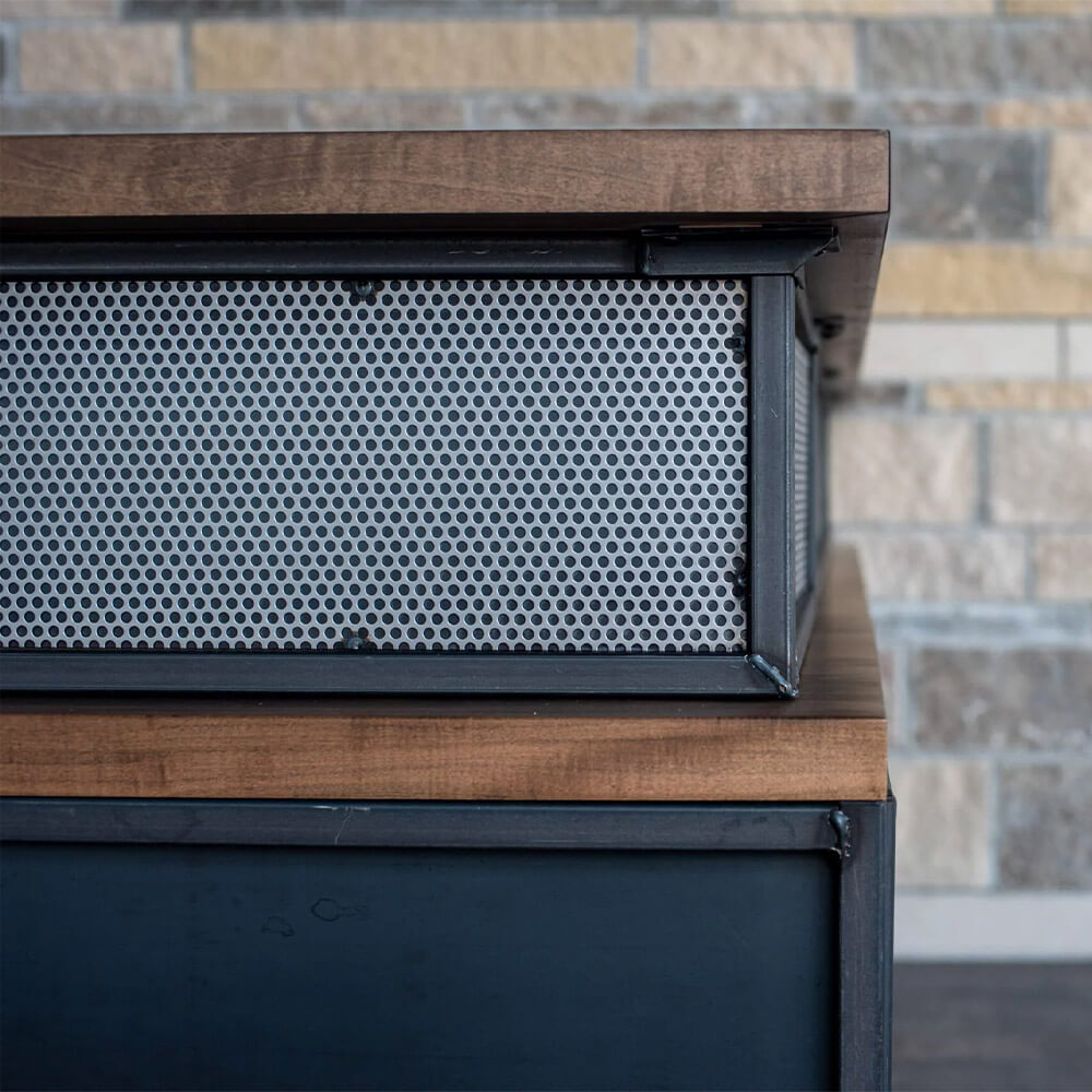 Industrial reception desk with return perforated front 1