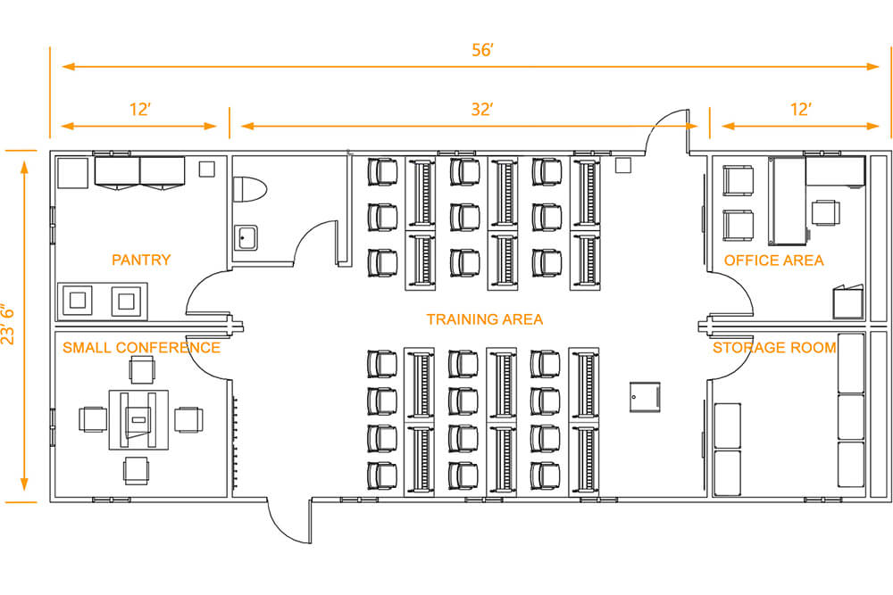 Training trailer top view dimensions