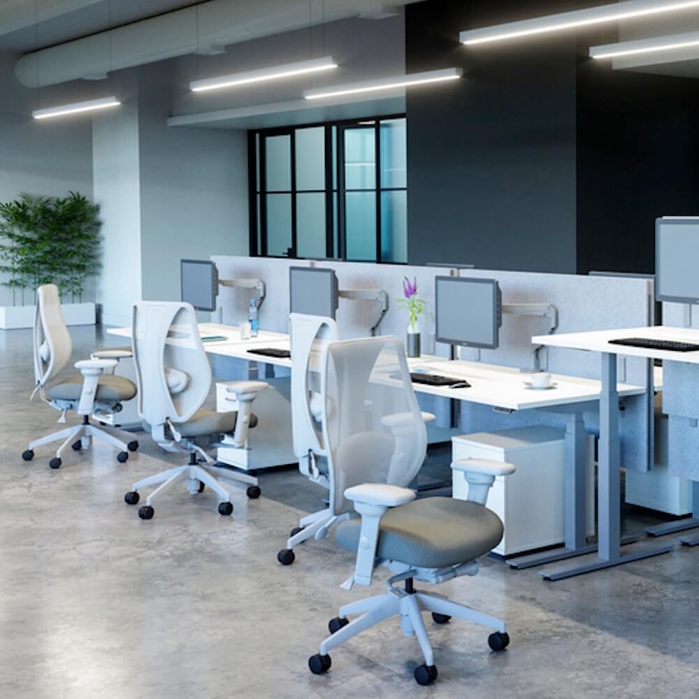 Big&tall office chairs ergonomic office chair adjustable arms light gray mesh and asteroid fabric seat open office view