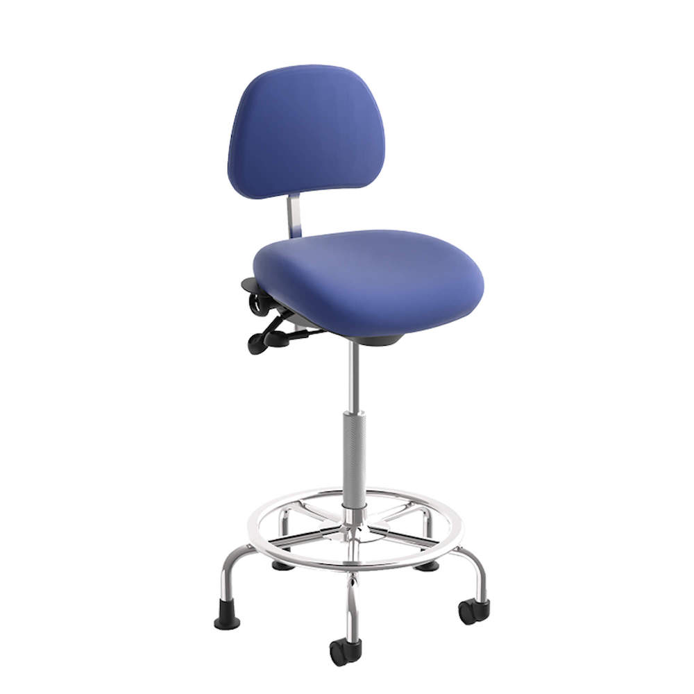 Office chair for standing desk ergonomic stool for standing desks medical stool with backrest bright blue angle view 1