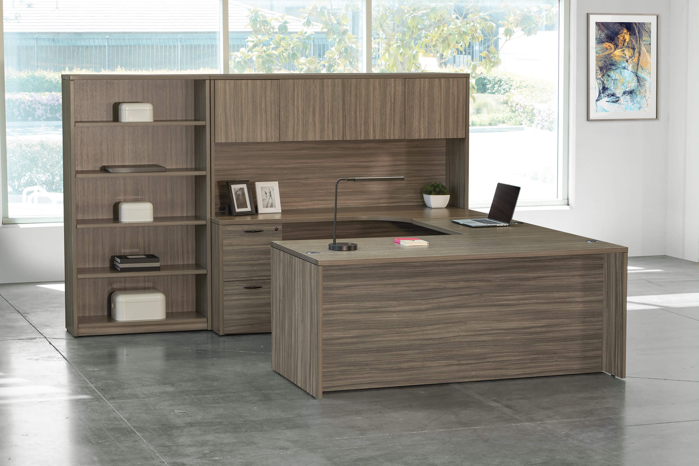 U shaped desk u shaped desk with hutch contemporary u shaped office desk urban walnut space view right