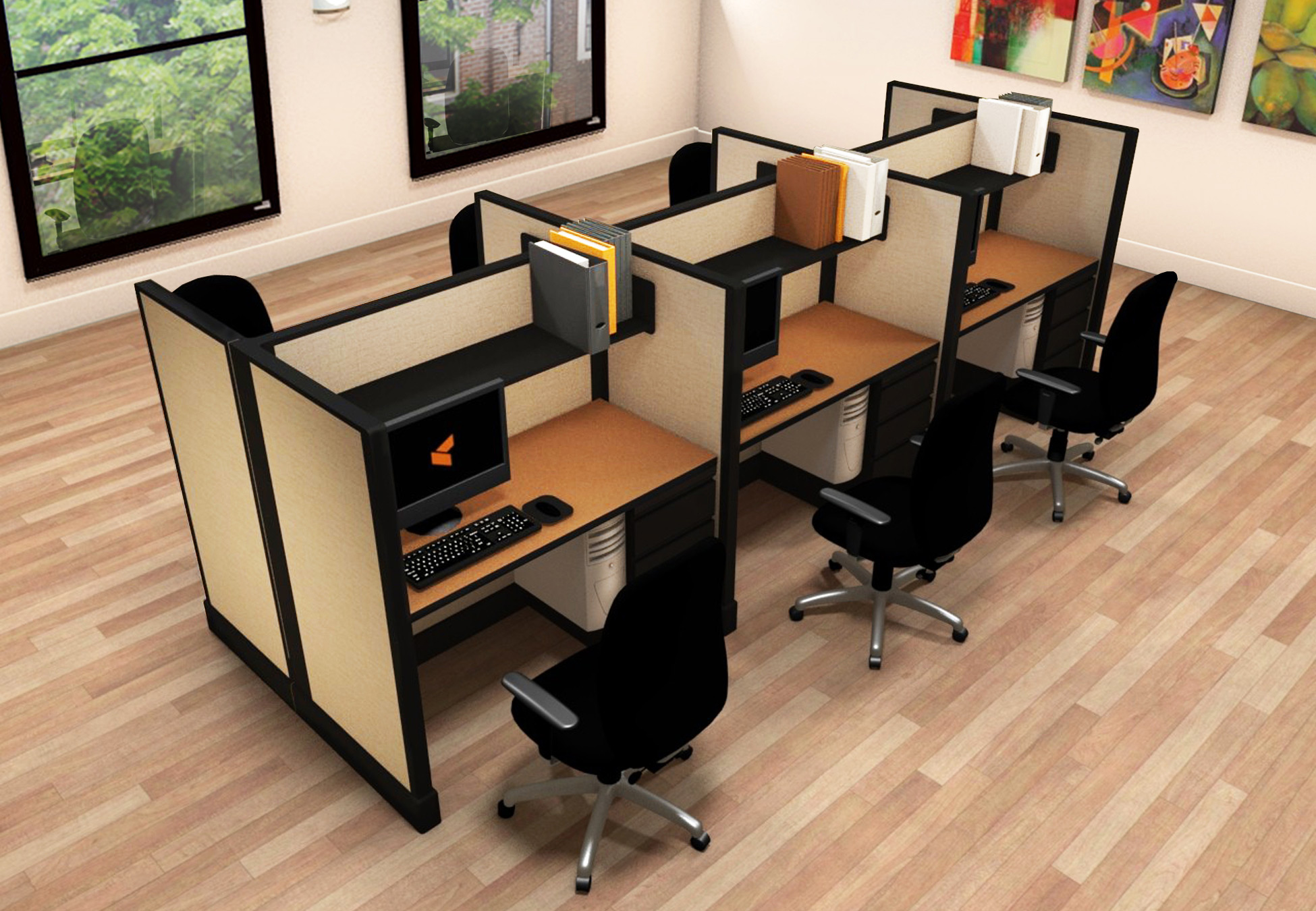 2x4 Small Office Cubicles - 6 Pack Cluster
