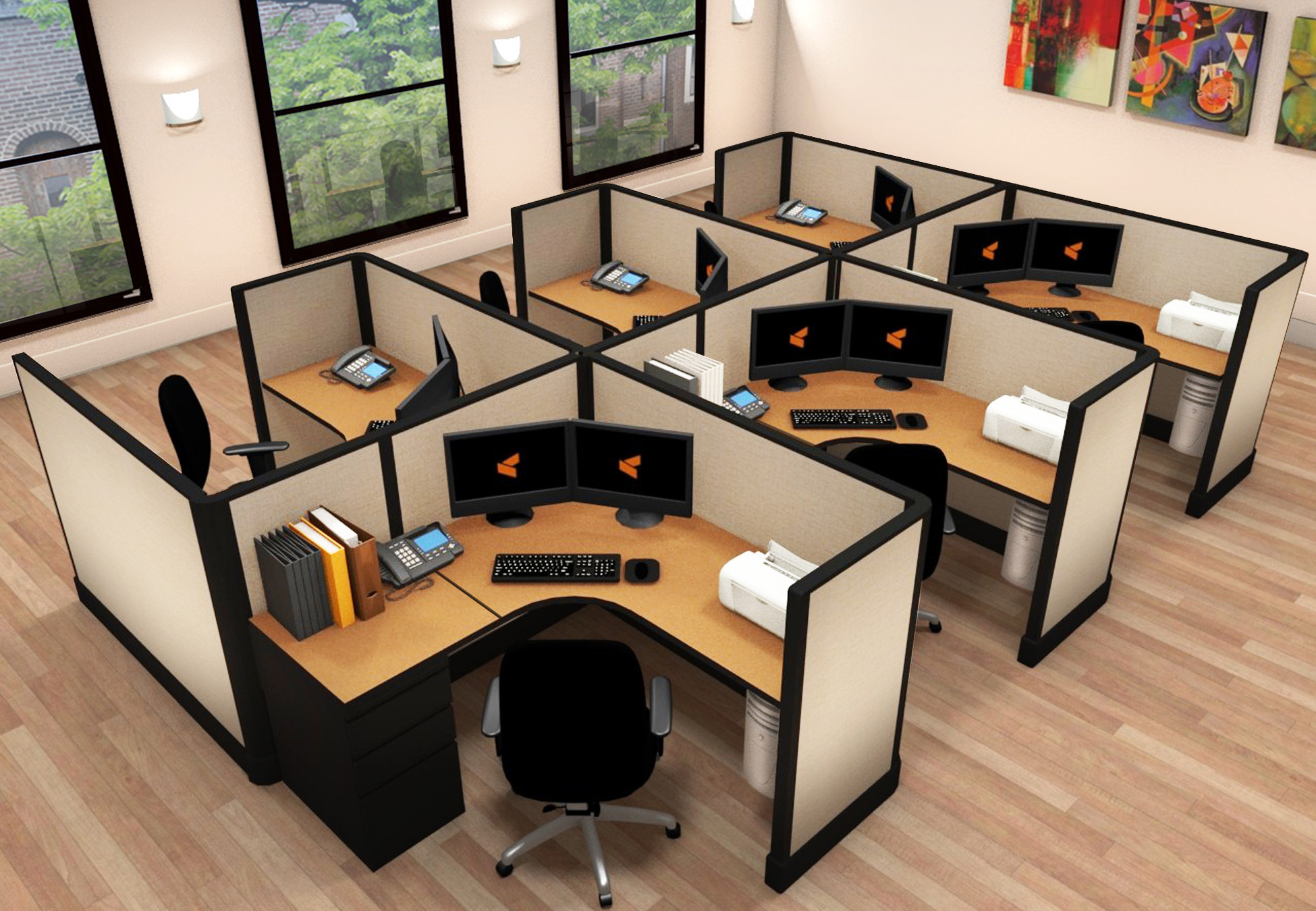 5x5 Office Cubicle Furniture - 6 Pack Cluster