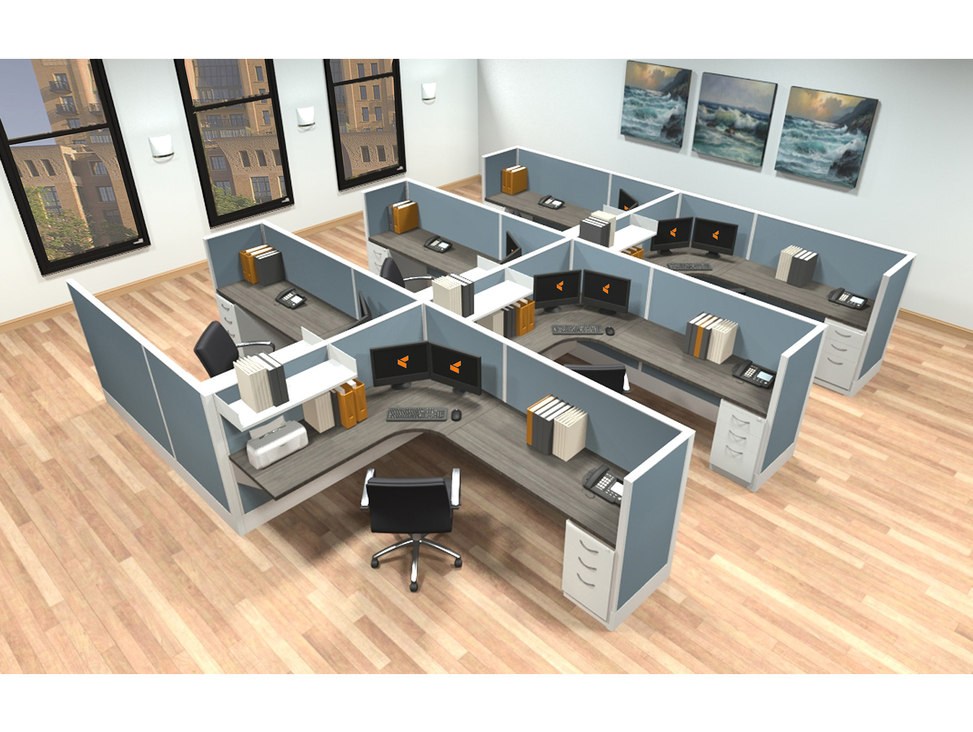 Modular Office Furniture: Wood Box Storage, Desk & Chair